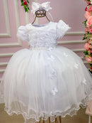Vestido Menina Bonita Branco Borboletas Peito Tule