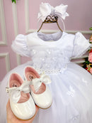 Vestido Menina Bonita Branco Borboletas Peito Tule