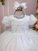 Vestido Menina Bonita Branco Borboletas Peito Tule