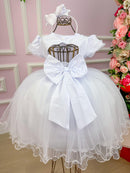 Vestido Menina Bonita Branco Borboletas Peito Tule