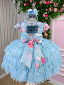 Vestido Menina Bonita Jardim Encantado Azul Bebe Natalia