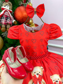 Vestido Mimadine Ursinho Menininha Vermelho Natal