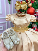 Vestido Miss Sweet Dourado Cinto Brilho
