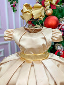 Vestido Miss Sweet Dourado Cinto Brilho