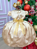 Vestido Miss Sweet Dourado Cinto Brilho