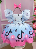 Vestido Temáticos Kids Tik Tok Azul Bebe