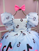 Vestido Temáticos Kids Tik Tok Azul Bebe