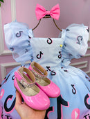 Vestido Temáticos Kids Tik Tok Azul Bebe
