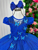Vestido Vila Lele Longo Jardim Encantado Borboletas Azul Royal