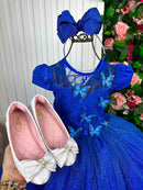 Vestido Vila Lele Longo Jardim Encantado Borboletas Azul Royal