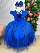 Vestido Vila Lele Longo Jardim Encantado Borboletas Azul Royal