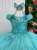 Vestido Vila Lele Longo Jardim Encantado Borboletas Verde Tiffany