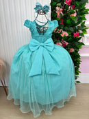 Vestido Vila Lele Longo Jardim Encantado Borboletas Verde Tiffany