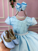Vestido Ysa Kids Azul Bebe Peito Perolas