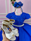 Vestido Ysa Kids Azul Royal Peito Perolas