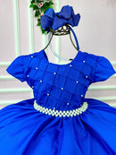 Vestido Ysa Kids Azul Royal Peito Perolas