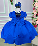Vestido Ysa Kids Azul Royal Peito Perolas