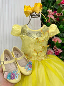 Vestido Vila Lele Longo Jardim Encantado Borboletas Amarelo