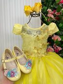 Vestido Vila Lele Longo Jardim Encantado Borboletas Amarelo