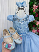 Vestido Vila Lele Longo Jardim Encantado Borboletas Azul Bebe