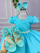 Vestido Ysa Kids Azul Tiffany Peito Perolas