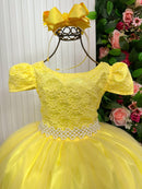 Vestido Enjoy Longo Laura Amarelo Rendado