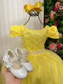 Vestido Enjoy Longo Laura Amarelo Rendado