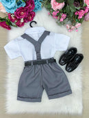 Conjunto Miss Cherry Meninos Social Shorts Ravi Cinza Grafite