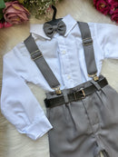 Conjunto Meninos Miss Cherry Leo Suspensorio Cinza Grafite