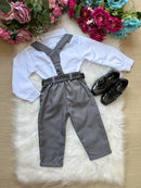Conjunto Meninos Miss Cherry Leo Suspensorio Cinza Grafite