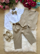 Conjunto Miss Cherry Social Leonardo Colete Bege - Marrom