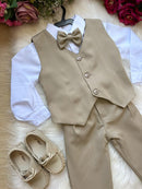 Conjunto Miss Cherry Social Leonardo Colete Bege - Marrom