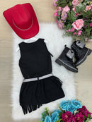 Conjunto Blogueirinha Boiadeira Maraisa Jeans Preto