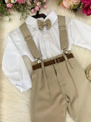 Conjunto Meninos Miss Cherry Leo Suspensorio Bege