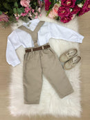 Conjunto Meninos Miss Cherry Leo Suspensorio Bege