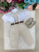 Conjunto Miss Cherry Suspensorio Luiz Linho Bege