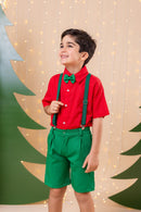 Conjunto Miss Cherry Henry Camisa Vermelha Suspensorio Verde