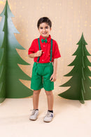 Conjunto Miss Cherry Henry Camisa Vermelha Suspensorio Verde