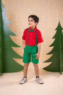 Conjunto Miss Cherry Henry Camisa Vermelha Suspensorio Verde