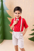 Conjunto Miss Cherry Henry Vermelho Suspensorio Bege