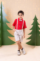 Conjunto Miss Cherry Henry Vermelho Suspensorio Bege
