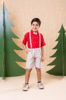 Conjunto Miss Cherry Henry Vermelho Suspensorio Bege