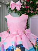Vestido Infantil Temáticos Luxo Lilo e Stitch Rosa