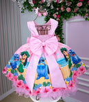 Vestido Infantil Temáticos Luxo Lilo e Stitch Rosa
