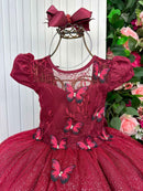 Vestido Vila Lele Longo Jardim Encantado Borboletas Marsala