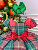 Vestido Banana Club Xadrez Vermelho e Verde Natal