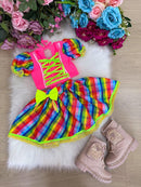 Conjunto Junino Banana Club Luxo Manu Rosa Neon