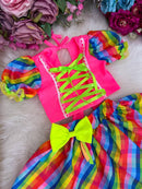 Conjunto Junino Banana Club Luxo Manu Rosa Neon