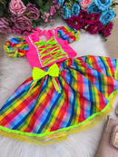 Conjunto Junino Banana Club Luxo Manu Rosa Neon