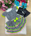 Conjunto Junino Banana Club Luxo Sofia Xadrez Preto